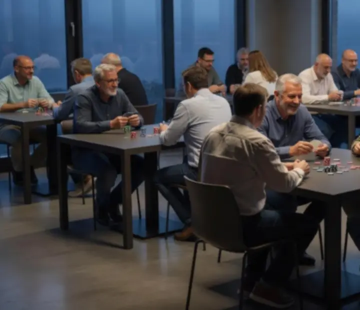 Offline pokerový večer u restaurančního stolu v Kout Chuti