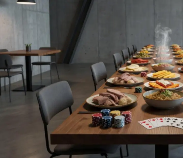 Stůl s talíři a sklenicemi připravený pro skupinové menu